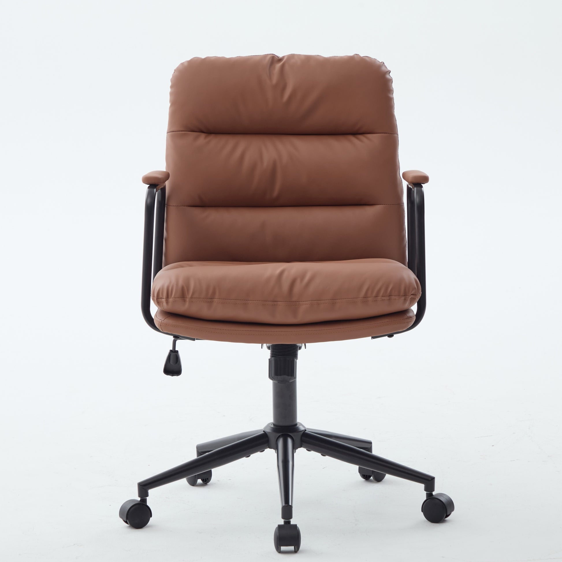 Office Chair,Mid Back Home Office Desk Task Chair With Wheels And Arms Ergonomic PU Leather Computer Rolling Swivel Chair With Padded Armrest,The Back Of The Chair Can Recline 40 Brown