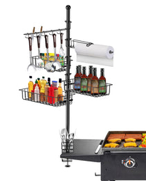 1Pc Griddle Caddy With Paper Towel Holder Hook Baskets BBQ Accessories Storage Rack Vertical Standing BBQ Organizer Grill Utensil Storage Fit For Blackstone Griddle