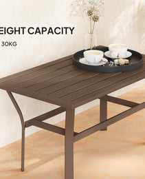Outdoor Coffee Table with Slatted Tabletop, All-Weather Rectangle Metal Patio Coffee Table for Garden, Brown