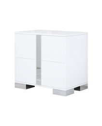 Elegant Nightstand With Metal Foot, Mirrored Bedside Table With 2 Drawers For Bedroom, Living Room, White