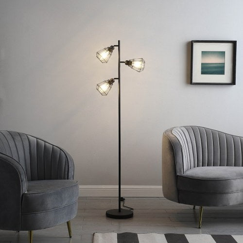Adjustable Cage Shade Industrial Farmhouse Metal Floor Lamp - CJDS