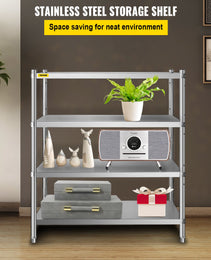 Stainless Steel Shelving 46.8x18.5 Inch 4 Tier Adjustable Shelf Storage Unit Stainless Steel Heavy Duty Shelving For Kitchen Commercial Office Garage Storage 330lb Per Shelf