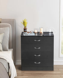 4 Drawer Chest  2 USB    2 Sockets  Nightstand Black