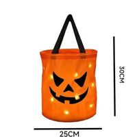 1-20PCS Halloween Pumpkin Tote Bag LED Light Up Handle Reusable Trick or Treat Candy Bag for Kids Party Decor Gift Present