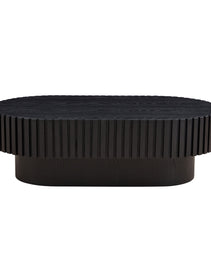 43.70 Inch Modern Handcraft Drum Coffee Table Oval Coffee Table For Living Room,Small Wooden Coffee Table With Sturdy Pedestal For Office,Black