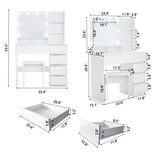 Vanity, Makeup Vanity Desk Set With Mirror  Light, Dressing Table Storage Lots With Power Strip, 3 Lighting Modes With Adjustable Brightness, 37 Inches White With Stool - CJDS