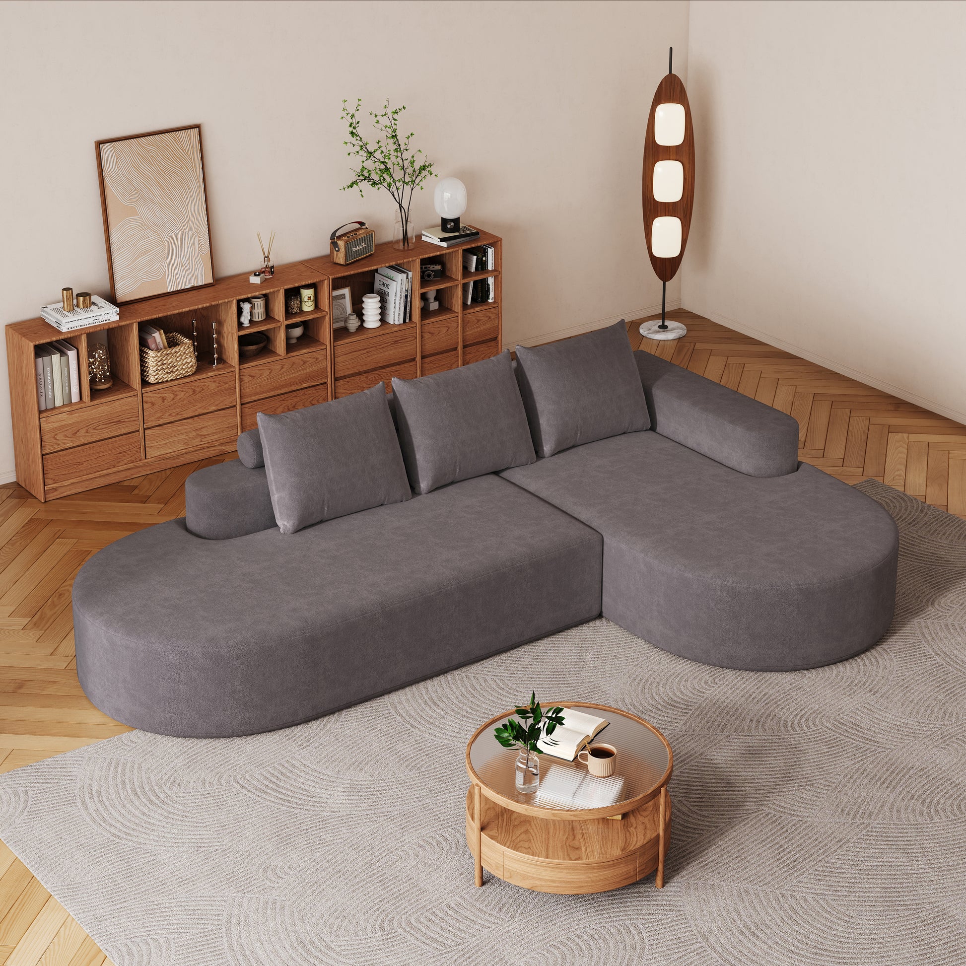 Modern Curved Sofa ,Chenille Upholstered Sectional Sofa Couch Set,Modular 108.5 L Shaped Sectional Living Room Sofa Set With 3 Pillows,Free Combination Sofa Couch For Living Room,Bedroom