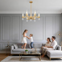 Gold Chandelier,9 Light Farmhouse Chandeliers for Dining Room Light Fixture