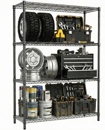 1400 LBS Garage Black Shelving Wide Storage Shelves 4 Tier Adjustable Heavy Duty Metal Wire Rack Standing Shelf Unit For Kitchen Office College Dorm Garage Warehouse 15.8  X 45.8 X 59.4