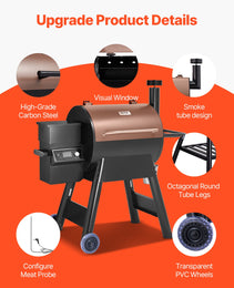 Wood Pellet Grill Smoker Outdoor Electric BBQ Grills 575 Sq.in Cook Area