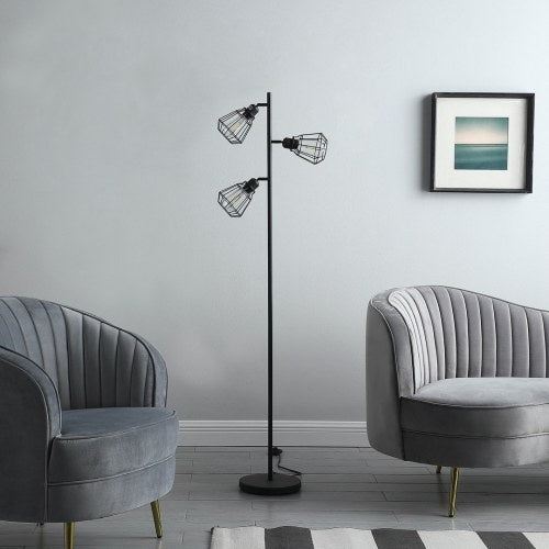 Adjustable Cage Shade Industrial Farmhouse Metal Floor Lamp - CJDS