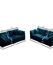 2 - Piece Living Room Set , 2 Pieces Upholstered Loveseat And Couch For Home Office Lounge,  Sofa Set Of 2, 2-Piece 2-2 Seat Couch Set For Living Room ,Blue Chenille