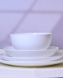Lily Bone China Dinnerware Set, 16 Pieces, Service For 4, White Plates, Dishes, Bowls Set, Microwave And Dishwasher Safe