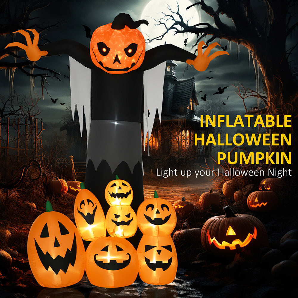 9ft Halloween Inflatables Outdoor Decorations, Pumpkin Ghost With Pumpkin Patch, Outdoor Giant Blow Up Yard Decor With Build-in LED For Garden, Lawn, Party, Holiday - CJDS - FC