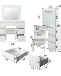 Large White Vanity Tables With Mirror And Light - CJDS