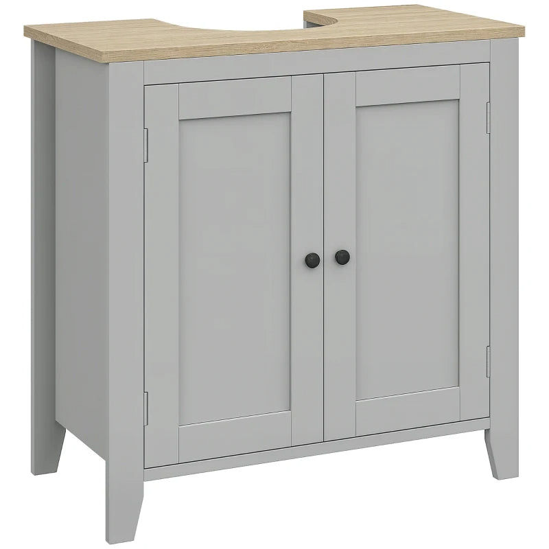 Kleankin Bathroom Vanities, Pedestal Sink Cabinet With U-Shaped Cut-out And Adjustable Shelf, Gray