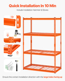 Storage Shelves, 2400 Lbs, 4 Tier Heavy Duty Garage Shelving, 20" D X 40" W X 60" H Adjustable Metal Shelves For Industrial Shelving Unit Utility Shelf, For Kitchen, Warehouse, Basement, Orange
