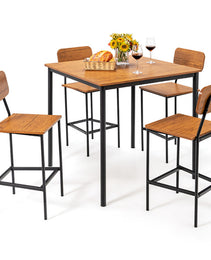 5 Pieces Industrial Dining Table Set With Counter Height Table And 4 Bar Stools