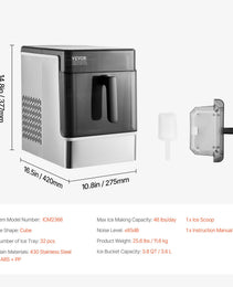 Portable Countertop Ice Maker 50Lbs 24H Self-Cleaning With 3 Sizes Ice Cube