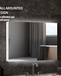 Bathroom Mirror Cabinet with Light, Bathroom Storage Cupboard with USB Charge, Adjustable Shelf, 35.5"W x 25.5"H, White