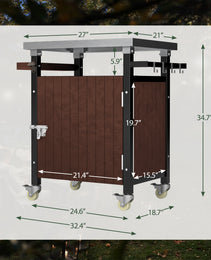 Outdoor Grill Cart With Stainless Steel Tabletop, Storage, Patio Kitchen Island With Wheels, Hooks, And Spice Rack, Waterproof Outdoor Grill Table, Movable BBQ Serving Cart Rolling Bar Cart