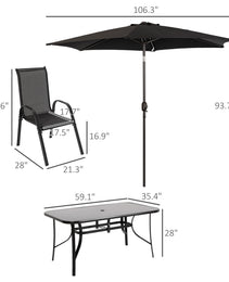 8 Pieces Patio Furniture Set with 9Ft Patio Umbrella, Outdoor Dining Table and Chairs, Black