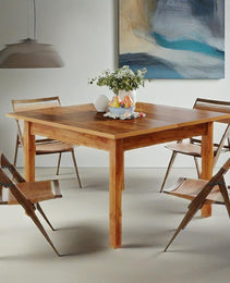 Wood Dining Table Farmhouse Kitchen Table For Living Room, 4-Person Square Dinner Table With Wooden Legs