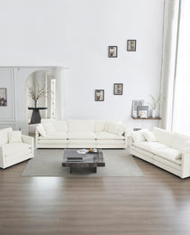 Modern Sofa Couch, 3 Piece Set Extra Deep Seat Sectional Sofa For Living Room, Oversized Sofa, 3 Seat Sofa, Loveseat And Single Sofa, White Chenille
