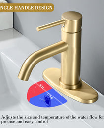 Universal 1 & 3-Hole Bathroom Faucet, ADA Compliant With 6.57 High Waterfall Spout In Brushed Gold Stainless Steel