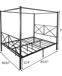 Metal Canopy Bed Frame, Platform Bed Frame Queen With X Shaped Frame Queen Black