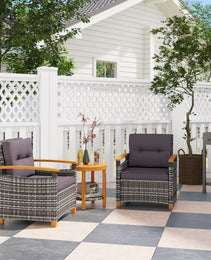Outdoor Bistro Set Wicker Patio Furniture With Cushions For Porch, Backyard, Garden, Gray