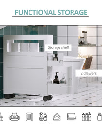 6.25" x 20.5" x 28.25" Wood Rolling Narrow Bathroom Side Storage Cabinet - White