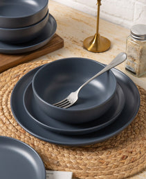 12-Piece Stoneware Dinnerware Sets With Mugs  Microwave  Dishwasher Safe  Non-Toxic Dinner Plates Bowls Set Stackable Matte Glaze Kitchenware For 3