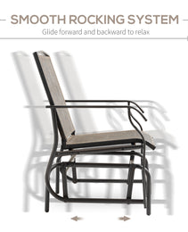 2 Piece Glider Set, Outdoor Swing Chairs, Patio Rocking Armchairs With Breathable Mesh Fabric, Steel Frame For Garden, Backyard, Patio, Dark, Brown/Khaki
