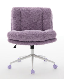 W26.4 Inch Wider Seat Office Chair,Artificial Rabbit Hair Home Office Chair With Metal Base,Adjustable Desk Chair Swivel Office Chair,Vanity Chair  Violet