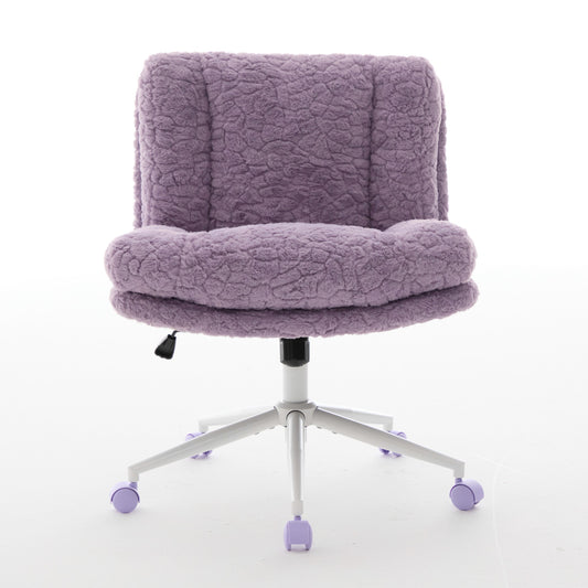 W26.4 Inch Wider Seat Office Chair,Artificial Rabbit Hair Home Office Chair With Metal Base,Adjustable Desk Chair Swivel Office Chair,Vanity Chair  Violet