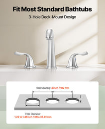 Roman Tub Faucet, 3 Hole Waterfall Bathtub Faucet, Gooseneck Bath Tubs Faucets Set With 2 Handles, Deck Mount Bath Tub Faucets Set For Pet Washing, Adult Bathing, Silver, High Arc Spout