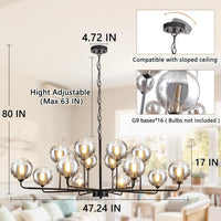 Large Sputnik Chandelier 47.2" Black Modern Smoked Glass Chandelier