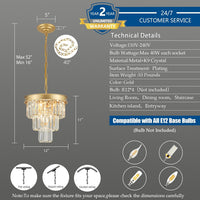 Gold Crystal Chandeliers for Dining Room，4-Lights D12 Inch
