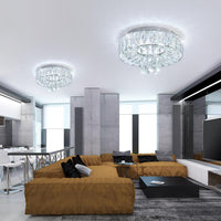23.6" Modern Crystal Chandeliers LED Dimmable Flush Mount Ceiling Chandeliers for Living Room Entrance Foyer Bedroom Silver