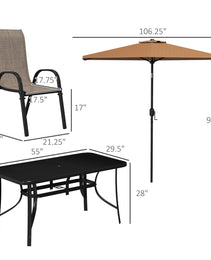 8 Pieces Patio Furniture Set with 9Ft Patio Umbrella, Outdoor Dining Table and Chairs, Light Mixed Brown