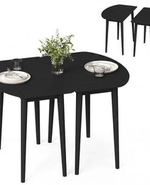 45" Extendable Dining Table Set, 2 Half-Round Tables Convertible To Oval For 4-6 People Black