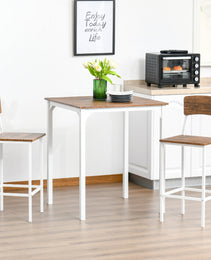 3 Piece Industrial Counter Height Dining Table Set, Bar Table & Chairs with Steel Legs & Footrests, White
