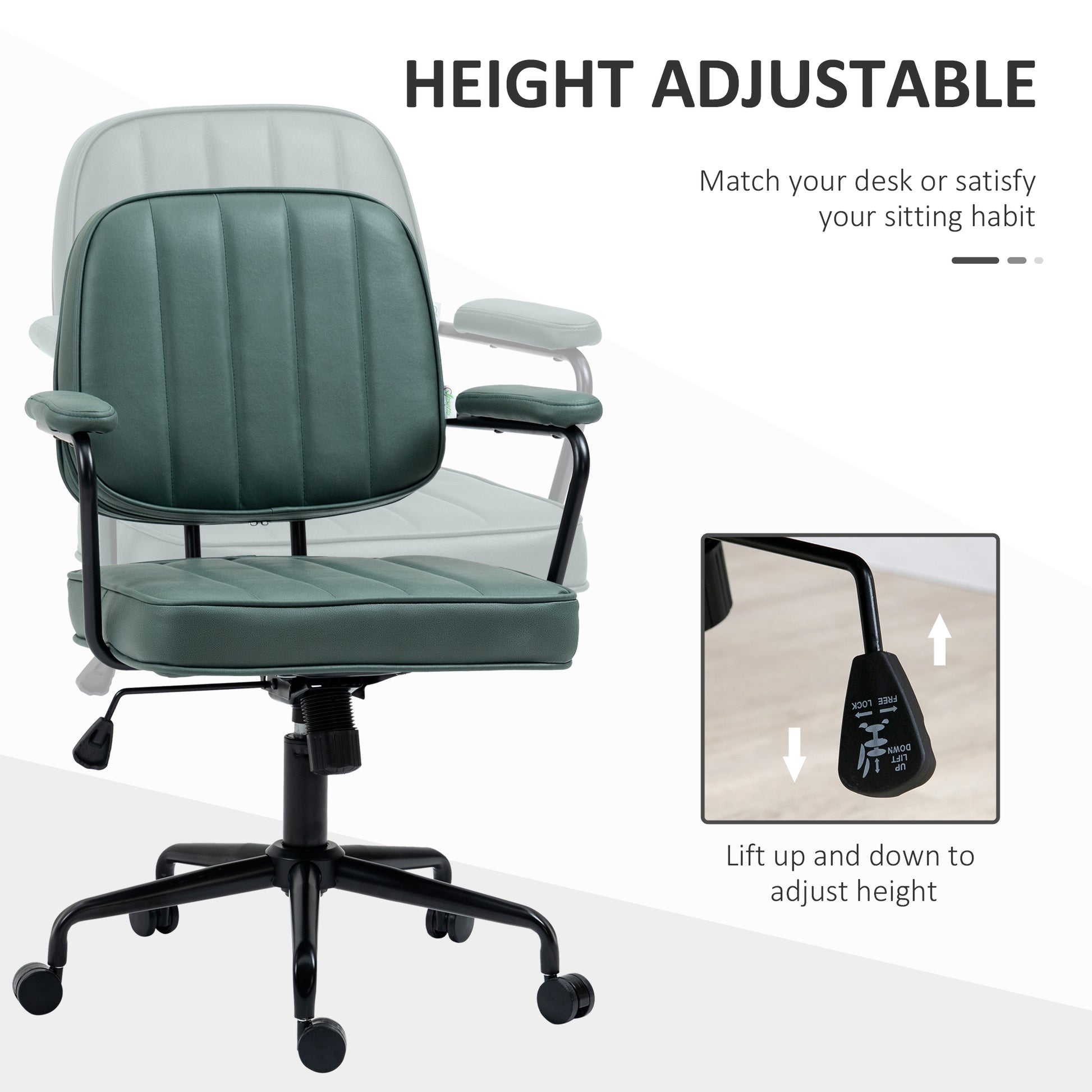 Home Office Chair With Adjustable Height And Tilt, Green
