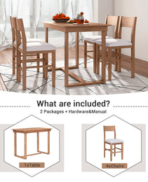 TOPMAX Farmhouse Counter Height 5-Piece Dining Table Set With 1 Rectangular Dining Table And 4 Dining Chairs For Small Places,Brown  Old