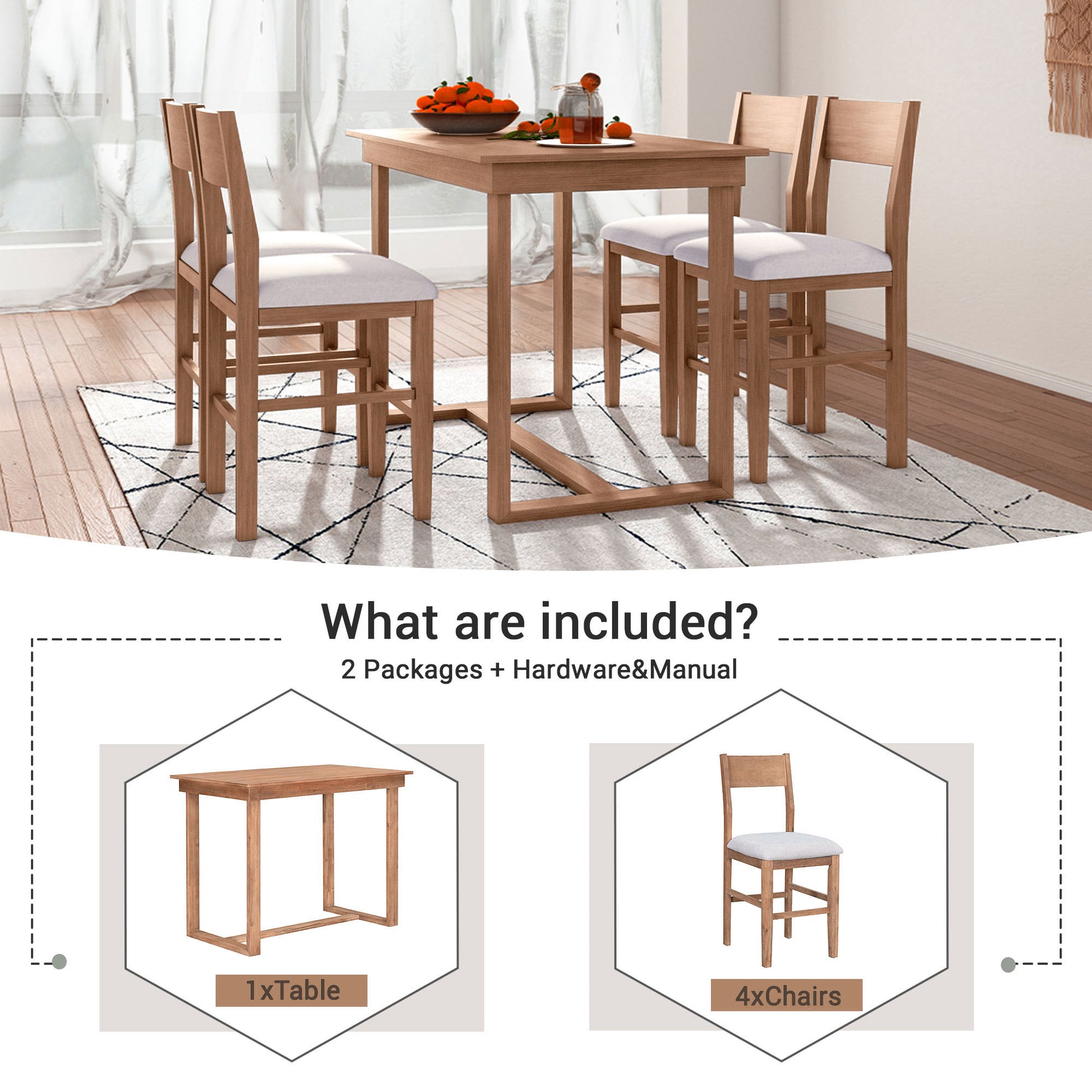 TOPMAX Farmhouse Counter Height 5-Piece Dining Table Set With 1 Rectangular Dining Table And 4 Dining Chairs For Small Places,Brown  Old