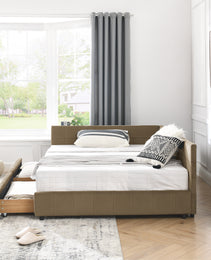 Full Size Storage Upholstered Tufted Bed Frame, Sofa Bed Frame With Comfortable Backrest And Armrests, Full Size Bed For Bedroom, Living Room,Velvet, BROWN 80.5x59x29.5