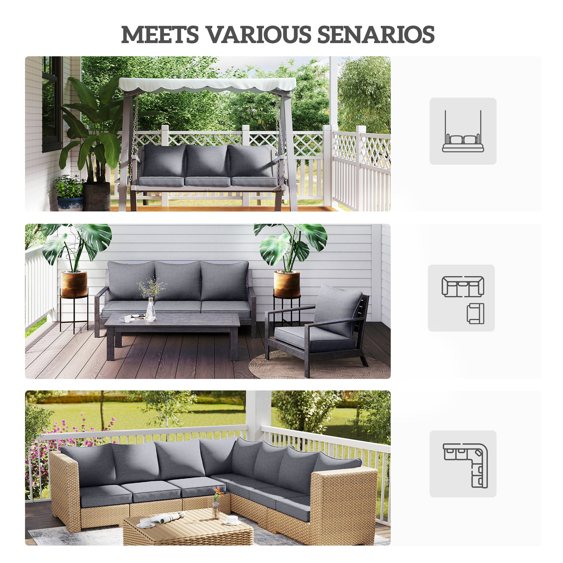 4 Patio Chair Cushions with Seat & Backrest, Fade Resistant Seat Replacement Cushion Set, Gray
