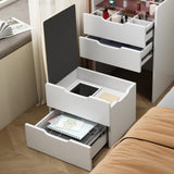 3 In 1 Vanity Desk With Plip Top Mirror,Small Make Up Vanity Set With Visible Glass Desktop,Compact - CJDS