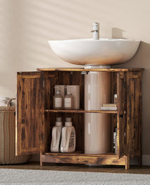 Bathroom Vanity Cabinet, Under Sink Bathroom Cabinet with 2 Doors and Adjustable Shelf, Rustic Brown